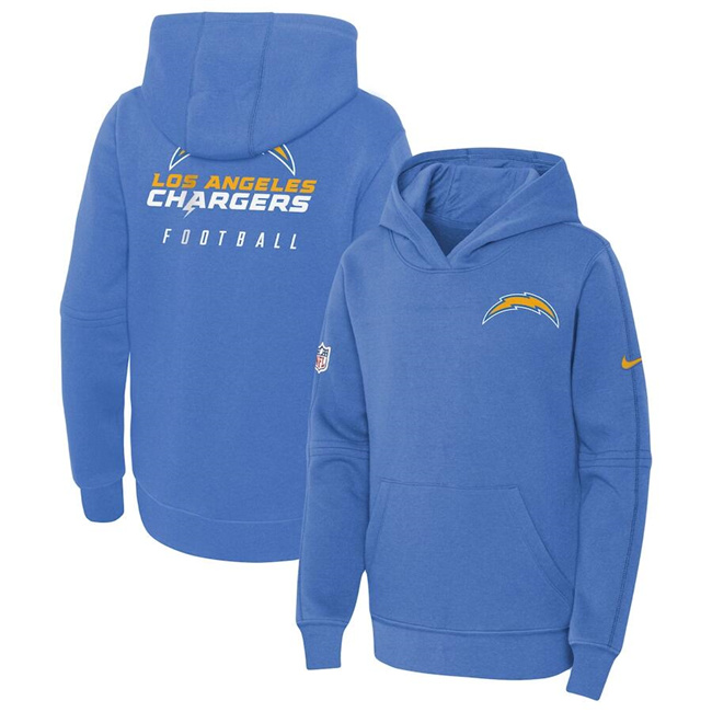 Youth Light Blue Los Angeles Chargers Sideline Club Fleece Pullover Hoodie